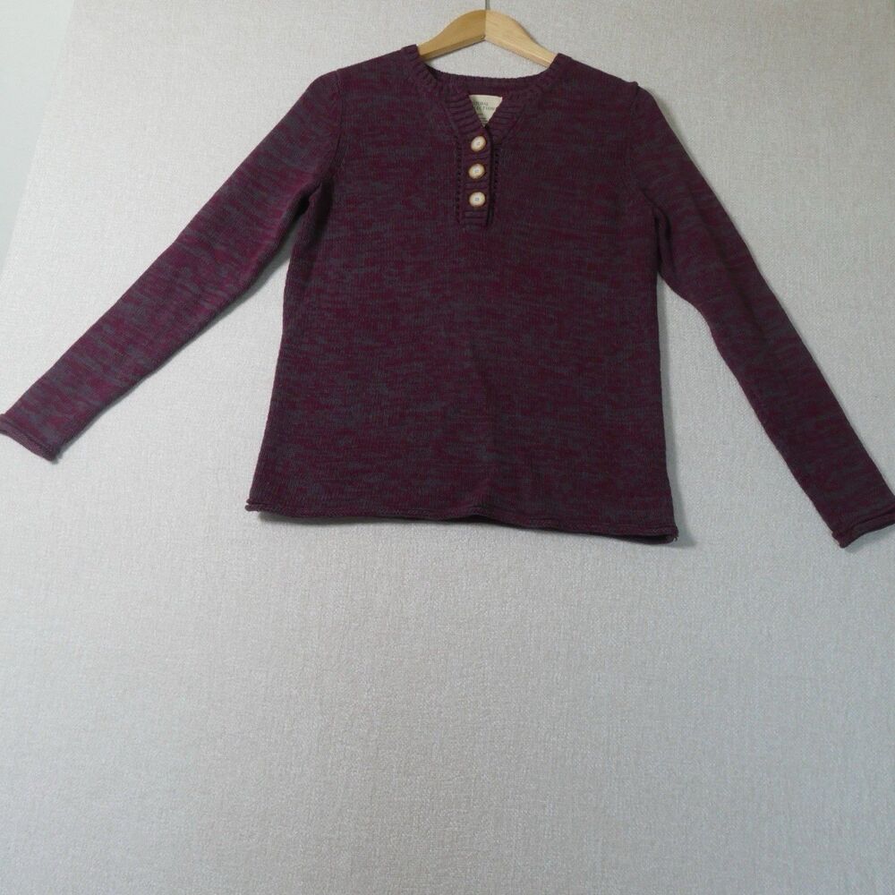 Natural Reflections Women’s S/P Petite 100% Cotton Burgundy Button Neck Pullover